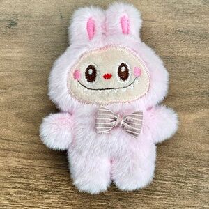 Labubu Inspired Pink Bunny Rabbit Easter Plush Striped Bow Tie Plush Stuffed Toy